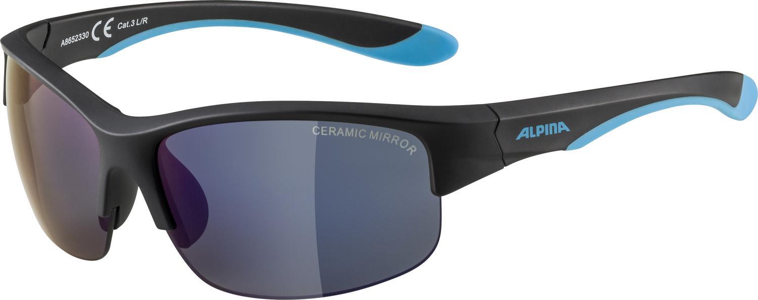 Alpina Flexxy Youth Kinder Sportbrille (330 black matt/blue, Scheibe: blue mirror (S3))